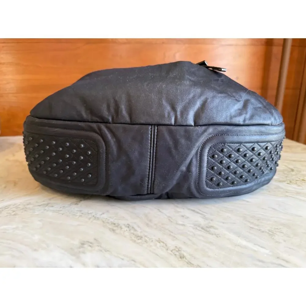 TOD'S Slouchy Puffy Nylon Hobo Bag Black